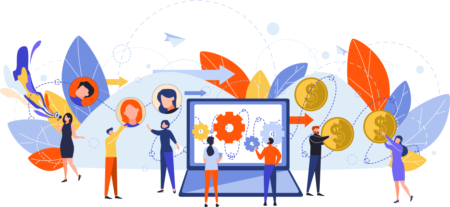 Cartoonized referral process with cartoon people and technology